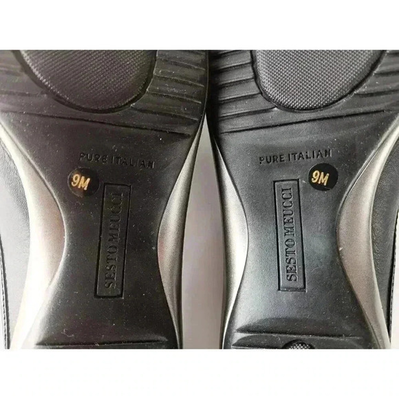 Sesto Meucci Leather Mules Slides Slip On Shoes Black Silver Chain Size 9 M - Picture 7 of 9